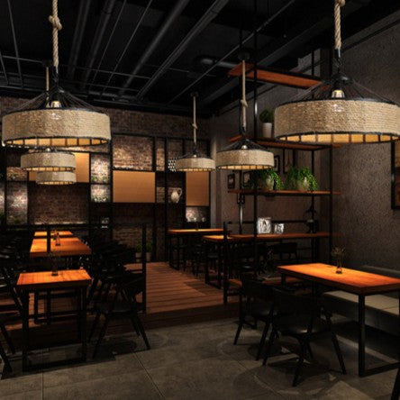 Pendant Light with Hemp Rope and Iron Shade