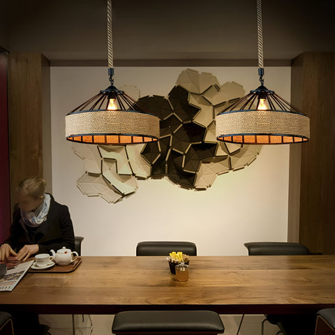 Pendant Light with Hemp Rope and Iron Shade