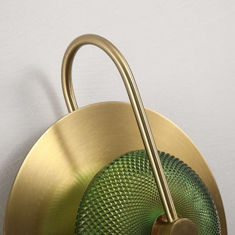 LED Wall Light with Engraved Glass Disc and Decorative Metal Frame
