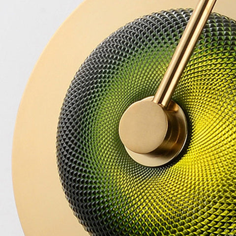 LED Wall Light with Engraved Glass Disc and Decorative Metal Frame