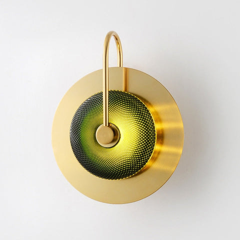 LED Wall Light with Engraved Glass Disc and Decorative Metal Frame