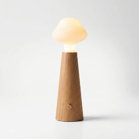 LED Table Lamp with Cloud Shade and Tapered Wood Base