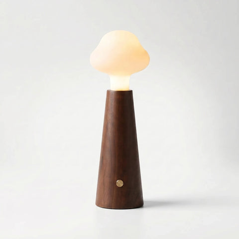 LED Table Lamp with Cloud Shade and Tapered Wood Base