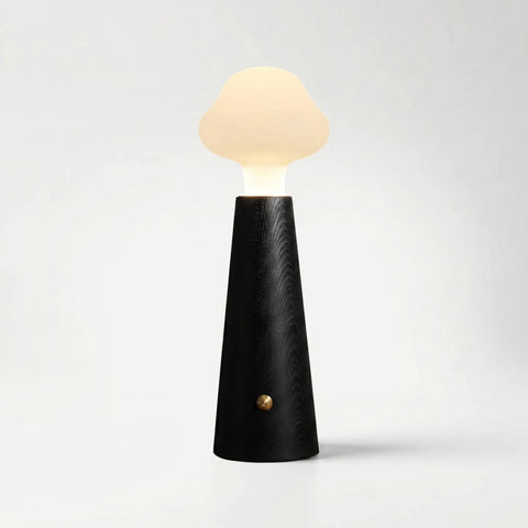LED Table Lamp with Cloud Shade and Tapered Wood Base