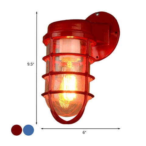 Coastal Metal Cage Wall Light with Glass Shade and Nautical Form