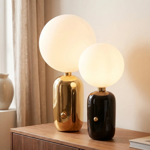 Table Lamp with Opal Glass Globe and Rounded Metal Base