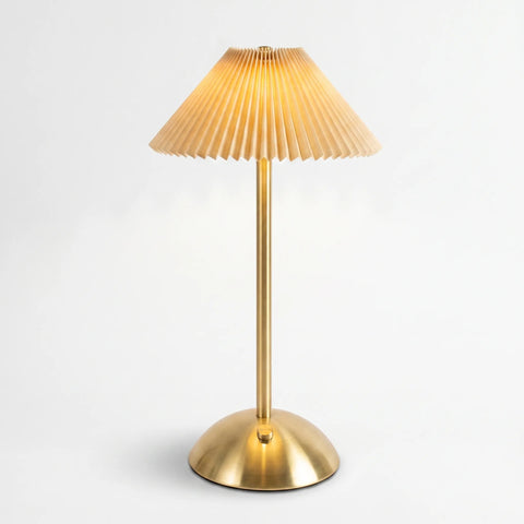 Cordless Table Lamp with Pleated Fabric Shade and Touch Dimming