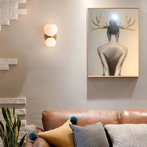 Two-Light Glass Wall Sconce with Iron Frame