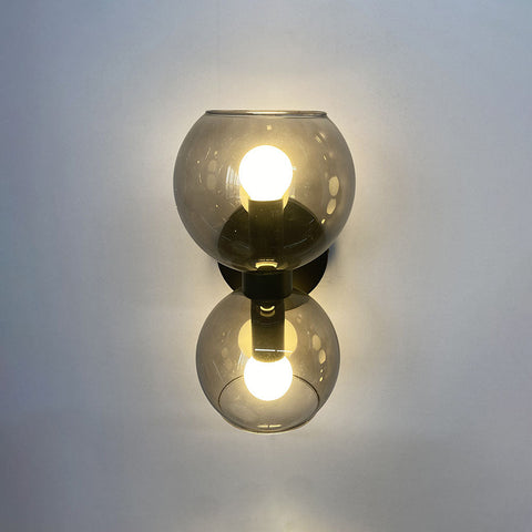 Two-Light Glass Wall Sconce with Iron Frame
