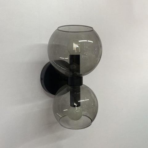 Two-Light Glass Wall Sconce with Iron Frame