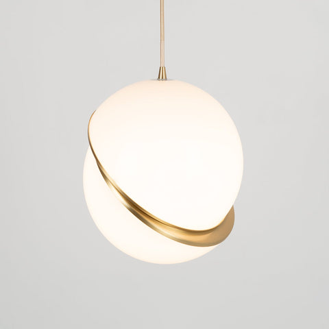 Pendant Light with Acrylic Globe and Curved Brass Crescent Detail