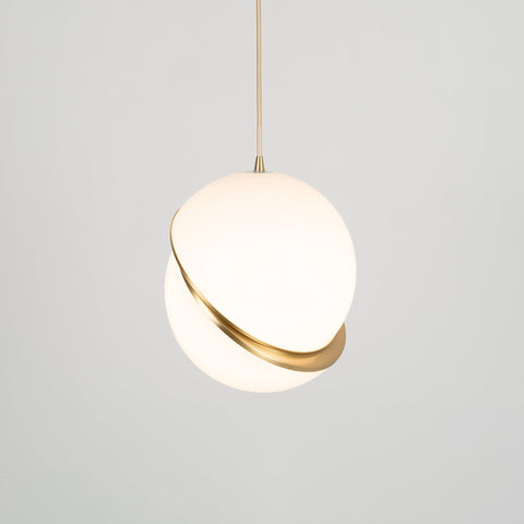 Pendant Light with Acrylic Globe and Curved Brass Crescent Detail