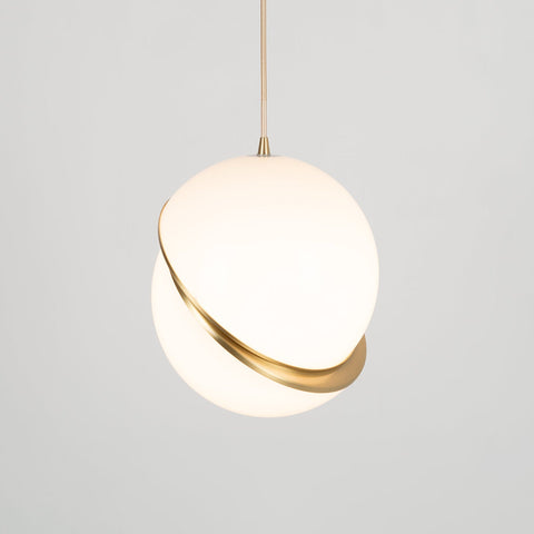 Pendant Light with Acrylic Globe and Curved Brass Crescent Detail