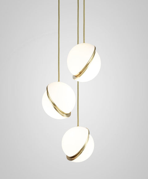 Pendant Light with Acrylic Globe and Curved Brass Crescent Detail