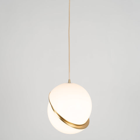 Pendant Light with Acrylic Globe and Curved Brass Crescent Detail