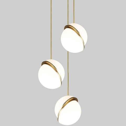 Pendant Light with Acrylic Globe and Curved Brass Crescent Detail