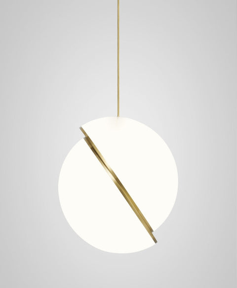 Pendant Light with Acrylic Globe and Curved Brass Crescent Detail