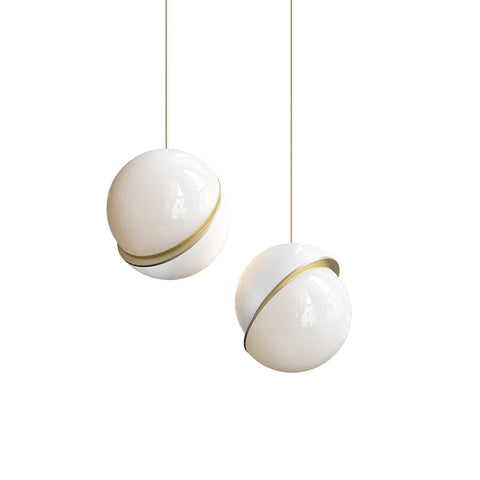 Pendant Light with Acrylic Globe and Curved Brass Crescent Detail