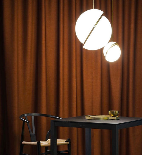 Pendant Light with Acrylic Globe and Curved Brass Crescent Detail