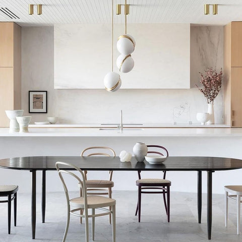 Pendant Light with Acrylic Globe and Curved Brass Crescent Detail