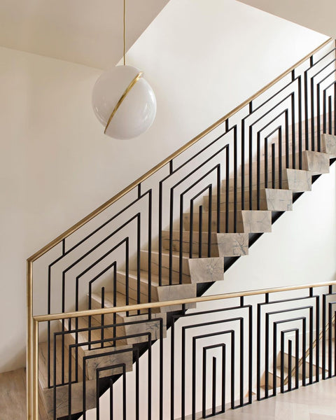 Pendant Light with Acrylic Globe and Curved Brass Crescent Detail