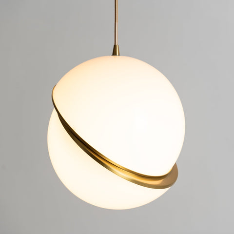 Pendant Light with Acrylic Globe and Curved Brass Crescent Detail