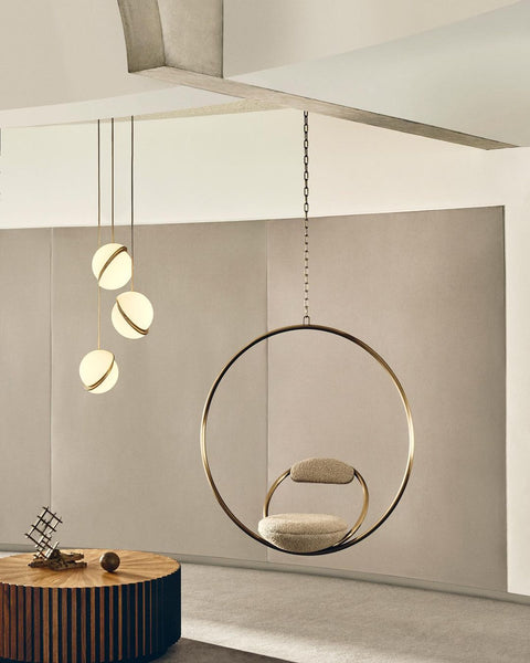 Pendant Light with Acrylic Globe and Curved Brass Crescent Detail