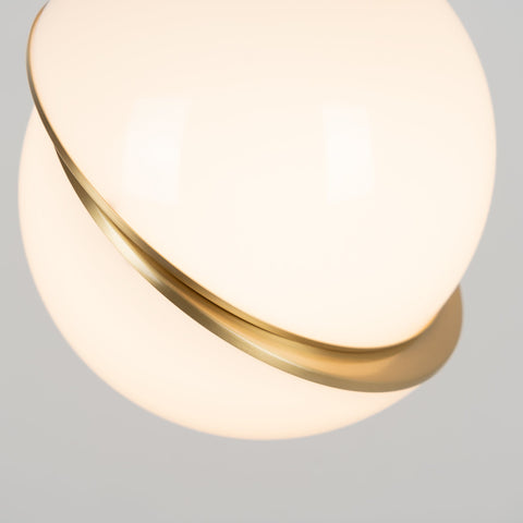 Pendant Light with Acrylic Globe and Curved Brass Crescent Detail