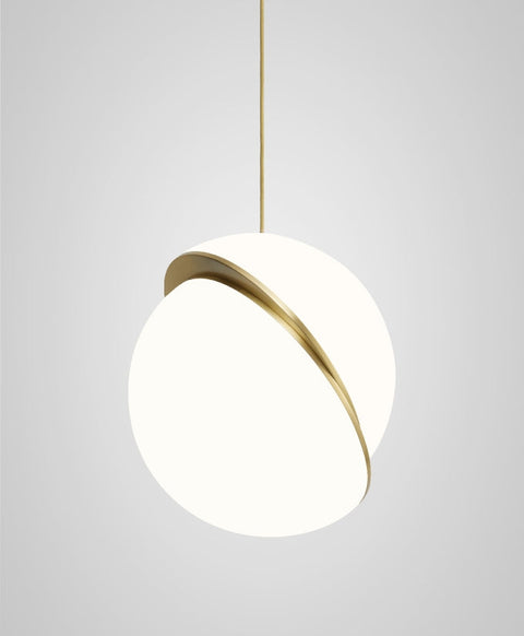 Pendant Light with Acrylic Globe and Curved Brass Crescent Detail