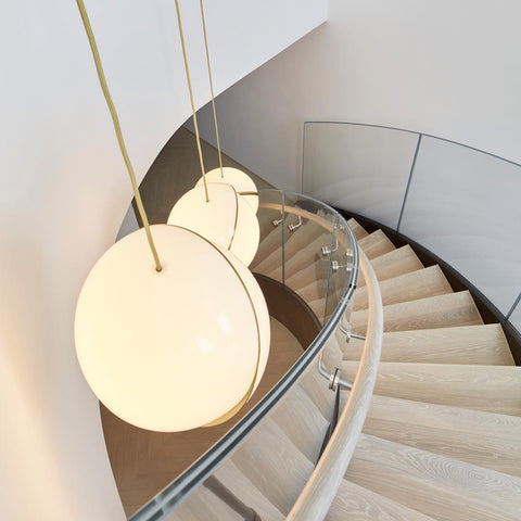 Pendant Light with Acrylic Globe and Curved Brass Crescent Detail