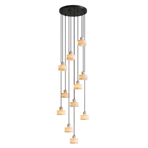Pendant Light with Stepped Alabaster Cylinders and Cluster Options