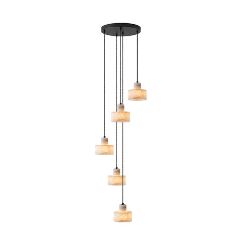 Pendant Light with Stepped Alabaster Cylinders and Cluster Options