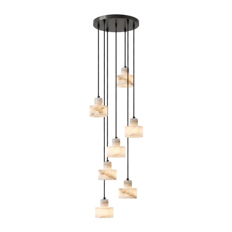 Pendant Light with Stepped Alabaster Cylinders and Cluster Options