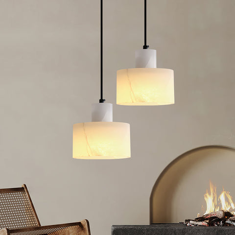 Pendant Light with Stepped Alabaster Cylinders and Cluster Options