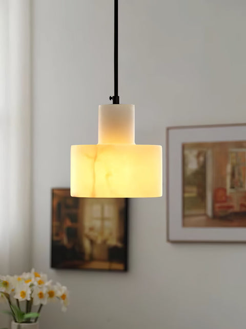 Pendant Light with Stepped Alabaster Cylinders and Cluster Options