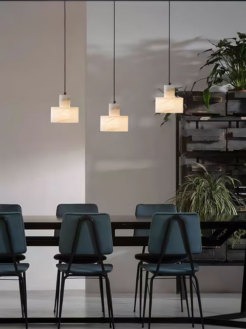 Pendant Light with Stepped Alabaster Cylinders and Cluster Options