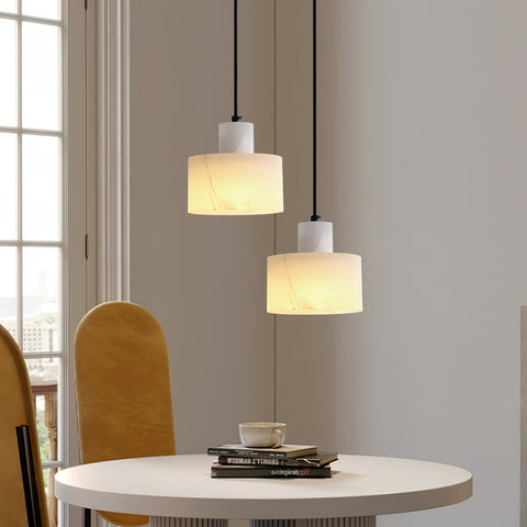 Pendant Light with Stepped Alabaster Cylinders and Cluster Options