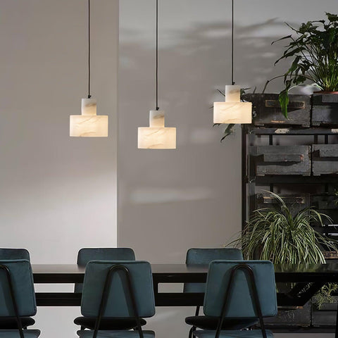 Pendant Light with Stepped Alabaster Cylinders and Cluster Options