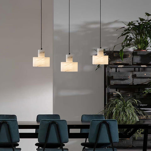 Pendant Light with Stepped Alabaster Cylinders and Cluster Options