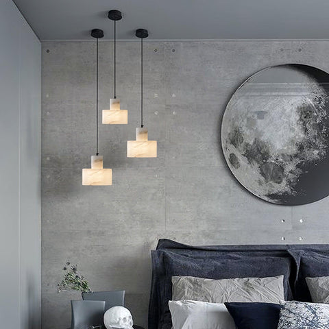 Pendant Light with Stepped Alabaster Cylinders and Cluster Options