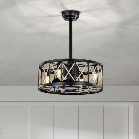 Cage Ceiling Fan with Light and Remote Control