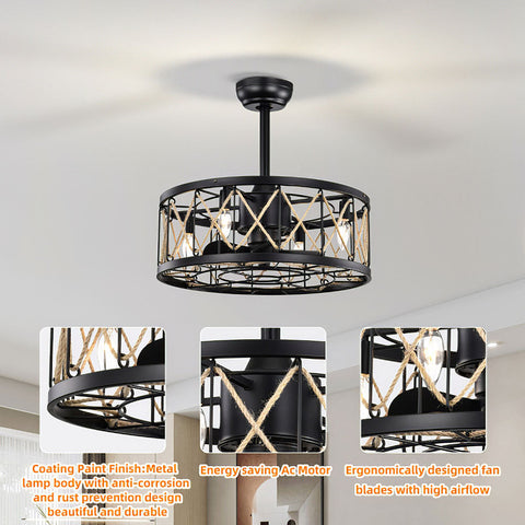 Cage Ceiling Fan with Light and Remote Control