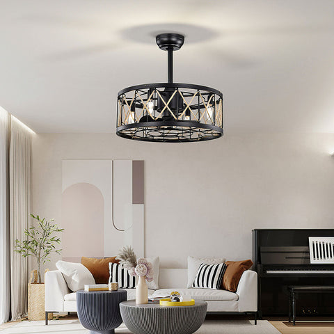Cage Ceiling Fan with Light and Remote Control