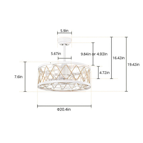 Cage Ceiling Fan with Light and Remote Control