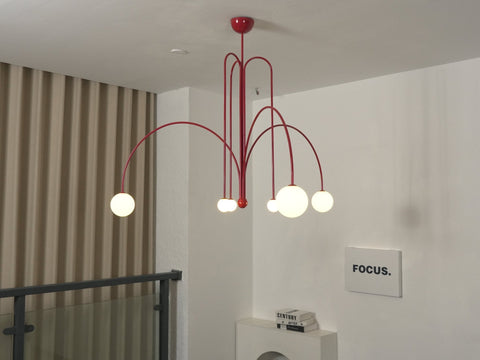 Sculptural Multi-Arm Chandelier with Opal Glass Globes