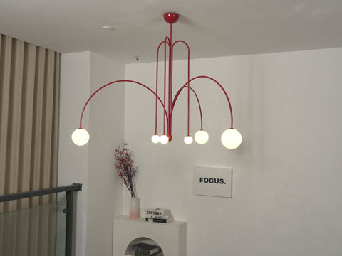 Sculptural Multi-Arm Chandelier with Opal Glass Globes