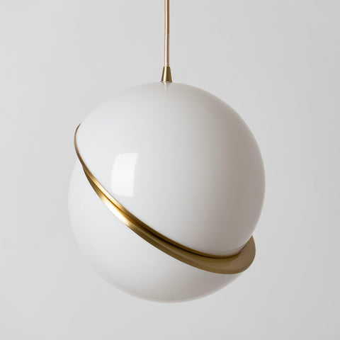 Pendant Light with Acrylic Globe and Curved Brass Crescent Detail