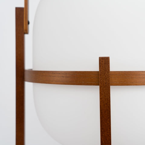 Lantern Table Lamp with Wooden Cage and Glass Shade