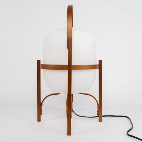 Lantern Table Lamp with Wooden Cage and Glass Shade