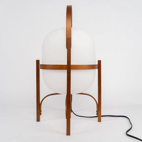 Lantern Table Lamp with Wooden Cage and Glass Shade